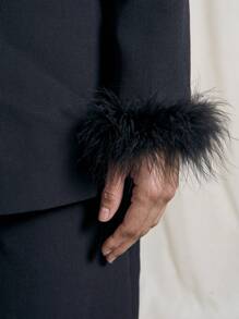 AiiRZ Feather Cuff Blazer & Trouser Suit - Black - View 4