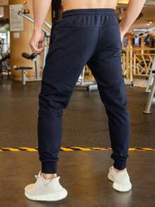 Manfinity Homme Pantalones de chándal con cordón en la cintura para hombres - Azul Marino - Ver 2