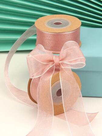 1 Roll Of Champagne Gauze Ribbon For Flower Bouquet Packaging Ribbon Bow Gift Gift Wrapping Ribbon, DIY Ribbon, Holiday Party Decoration Ribbon, Autumn And Winter Decoration, Home Decoration,Christmas Decoration Christmas Gifts Valentine's Day