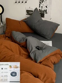 3 Peças Conjunto de Cama para Dormitório - 1 Edredom, 2 Fronhas, Laranja e Cinza Escuro, Super Macio e Amigo da Pele, Respirável, Lavável em Máquina