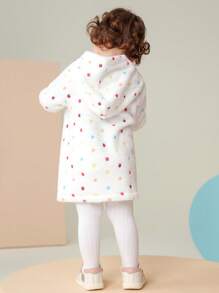 SHEIN Baby Girls Casual Embroidered Rainbow Plush Polka Dot Hooded Dress, Winter - Multicolor - View 2