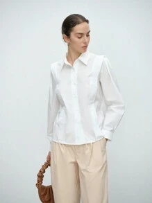 Aalyst Damen 2024 Neue Einfarbige Lässige Gerade Schulterfreie Langarmbluse - Weiss - Übersicht 7