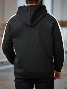 Manfinity Homme 大码男士休闲街头连帽运动衫，带字母印花、插肩袖、袋鼠口袋、抽绳 - 黑色 - 查看 2