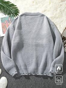 Manfinity Hypemode Áo khoác cardigan dáng rộng tay dài đơn hàng khuy đơn giản họa tiết cánh chim thu đông cho nam - Xám - Xem 2