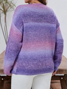EMERY ROSE Áo len rộng cổ chữ V đính đá pha lê gradient cỡ lớn cho nữ, thời trang thu đông - Màu tím - Xem 2