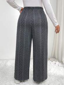 SHEIN LUNE 女士时尚扭纹针织高腰阔腿运动裤 - 深灰色 - 查看 2