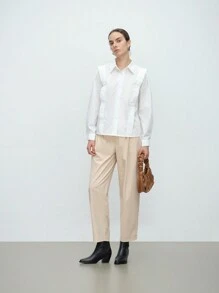 Aalyst Damen 2024 Neue Einfarbige Lässige Gerade Schulterfreie Langarmbluse - Weiss - Übersicht 3