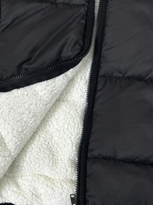 SHEIN 3pcs/Set Baby Girl Cute Black Fleece Vest Jacket, Letter Print Hoodie And Elastic Waist Pants For Autumn/Winter - Black - View 9