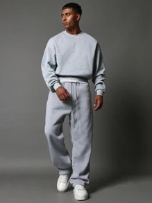 SUMWON Classic Athleisure Heavyweight Crewneck Sweatshirt Lounge Workout Casual Pullover Double Layer Waistband Winter Fall Essential - Dark Grey - View 1