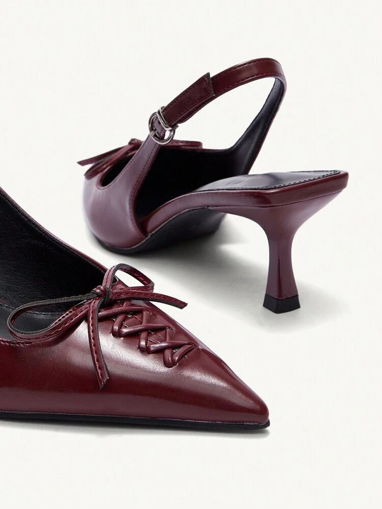 CUCCOO CHICEST Women Pointed Toe Bowknot Slip On Stiletto Heel Hollow Out High Heel Sandals, Fashion Elegant Wine Red High Heels Valentines