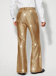 Manfinity BRENVOR Men's Fashion Metallic Gold Knit Casual Pants, Suitable For Banquet And Party