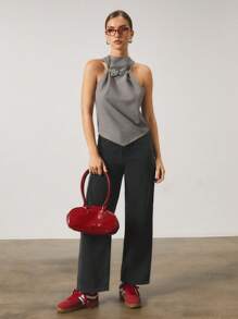 COSMINA Camiseta de mujer de unicolor con hebilla ajustable y cuello de halter, adecuada para el uso diario y la oficina