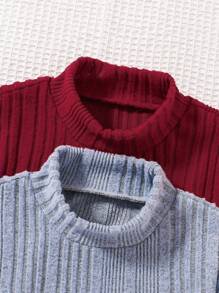 Bộ váy dài tay cổ cao không đối xứng họa tiết thường ngày thu/đông cho bé gái tuổi mới lớn 2 chiếc, phù hợp cho trang phục hàng ngày, đi làm, ngày lễ - Nhiều màu - Xem 3