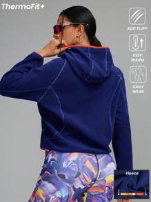 Innovista Damen Oversize Fleece Farbblock Lässig Outdoor Sport Sweatshirt, Trainingsanzug, Laufen, Crop Sweatshirt mit kontrastierenden Farben Reißverschlussösen, Workout Gym Alltag, Damen Hoodies, Herbst Damen Outfits, Herbst Sweatshirts, Camping, Outdoor, Herbst Winter Damen Outfit, Thermisch, Kaltwetterbekleidung