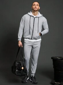 Manfinity Sport Corelite 2 件装男士休闲前拉链连帽衫 + 裤子运动服套装