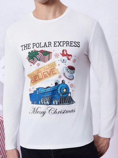 THE POLAR EXPRESS X SHEIN 男士图案印花 T 恤，适合圣诞节