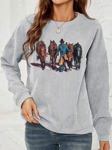 INAWLY Women's Fashion Casual Cartoon Pattern Crew Neck Dolman Sleeve Sweatshirt