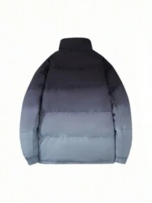 Gym Rark Boyfriend Style Men's Ombre Color Long Sleeve Zip Front Loose Casual Sports Padded Coat Puffer Jacket - Black and White - View 2