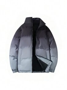 Gym Rark Boyfriend Style Men's Ombre Color Long Sleeve Zip Front Loose Casual Sports Padded Coat Puffer Jacket - Black and White - View 7