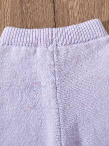 SHEIN 2 件装少女女孩高领波尔卡圆点图案毛衣套装，包括白色上衣和黑白直筒裤，针织装适合秋冬季日常和外出 - 淡紫色 - 查看 7