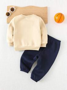 Cozy Pixies 2pcs/Set Baby Boy Letter Print Round Neck Long Sleeve Hoodie And Elastic Waist Pants Outfit