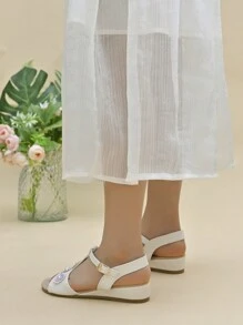 1 paar meisjes imitatie parel bloem wig hoge hak sandalen, geschikt voor de zomer