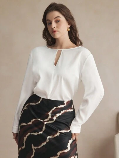 BizChic Áo sơ mi công sở rộng rãi, dệt rỗng màu trơn thanh lịch