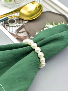 2/6/12 件仿珍珠餐巾环套装 - 优雅闪亮串珠餐桌装饰，适合婚礼、圣诞节和宴会 - 奢华金/银金属环餐巾架，适合节日晚餐、自助餐和派对餐桌布置 - 复古风格餐厅装饰、婚宴必需品、圣诞餐桌装饰 - 白色 - 查看 3