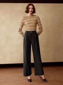 MOTF PREMIUM SOLID FOLD PLEATED WIDE LEG SUIT PANTS - Grey - View 5