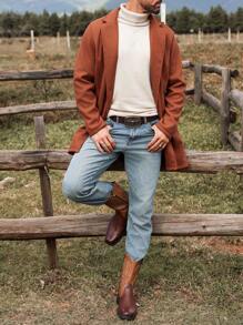 Manfinity Homme 男士休闲日常翻领大衣，秋季外出大衣，适合朋友、丈夫、男朋友的礼物 - 鏽棕色 - 查看 1