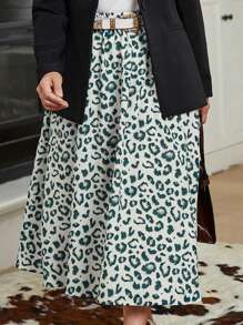 EMERY ROSE Plus Size Women Elastic Waist Leopard Print Long Casual Skirt, Winter Women Coat