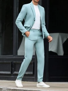 Manfinity Bizformal 1 conjunto de traje casual de negocios de unicolor para hombres - chaqueta y pantalones, otoño