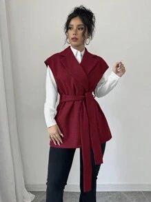 Firerie Simple Commuter Crop Jacket With Scarf, Long Sleeve Loose Drop Shoulder Oversized Women