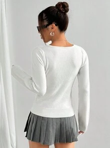 Flirla 1 buc. Pulover alb casual răsucit, tricotat, elastic, moale, pentru femei, top tricotat, pulover toamnă-iarnă - alb - Vizualizare 2
