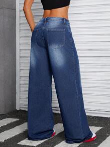 SHEIN ICON 1pc Women's Wide Leg Loose Casual Denim Jeans With Pockets