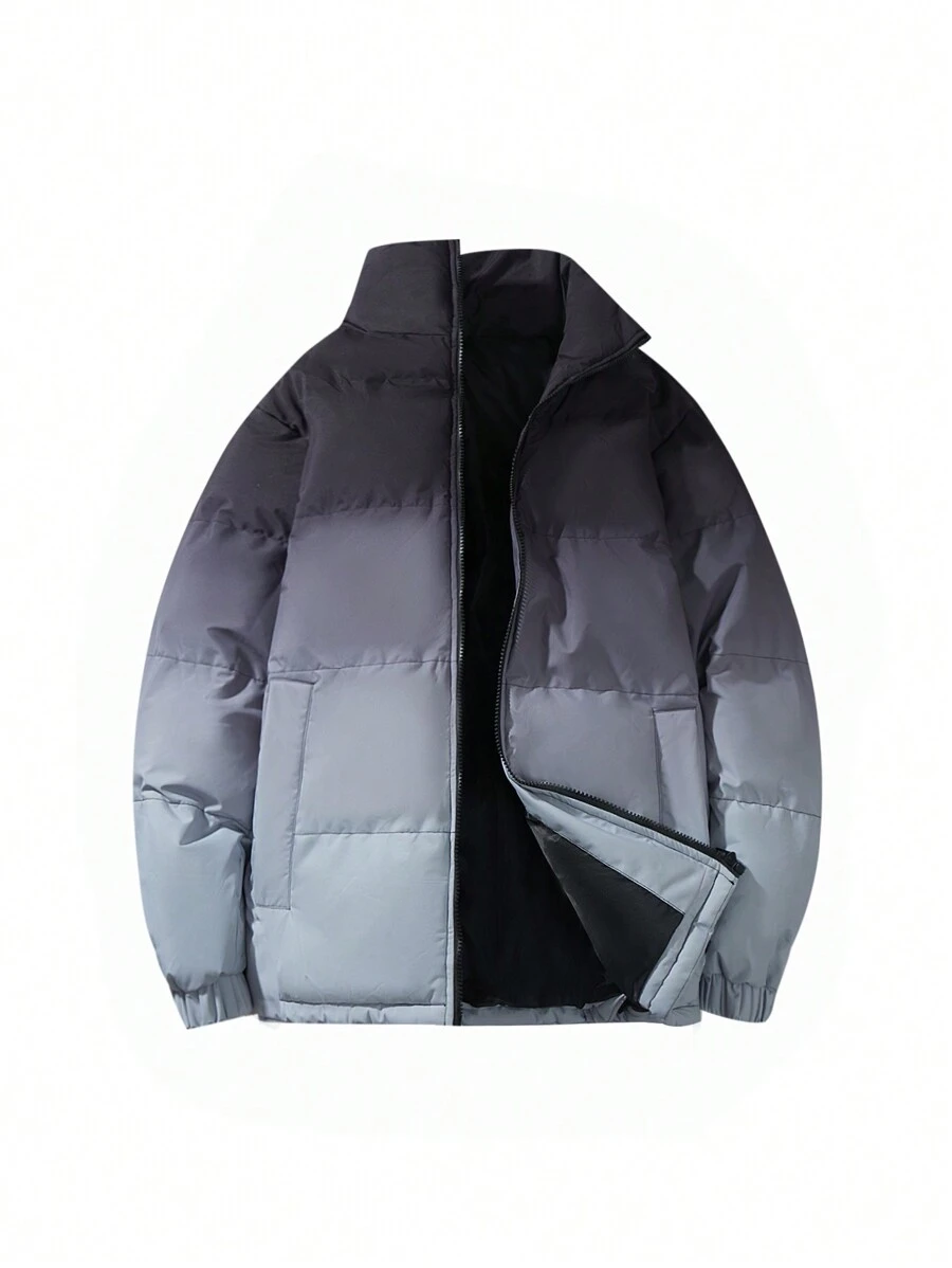 Gym Rark Boyfriend Style Men's Ombre Color Long Sleeve Zip Front Loose Casual Sports Padded Coat Puffer Jacket - Black and White - View 1