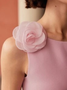 MOTF PREMIUM SOLID REMOVABLE STEREO FLOWER DETAIL MERMAID HEM LONG DRESS WITHOUT BELT