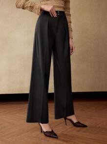 MOTF PREMIUM SOLID FOLD PLEATED WIDE LEG SUIT PANTS - Grey - View 4
