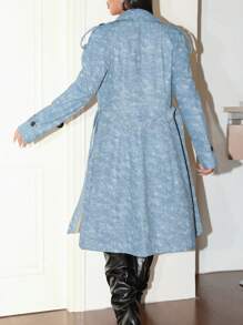 Zolique 女式双排扣口袋腰带长袖风衣 - 淺藍色 - 查看 2