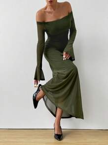 Firerie 女士优雅性感红色网眼覆盖细肩带派对、约会晚礼服 - 綠色 - 查看 5