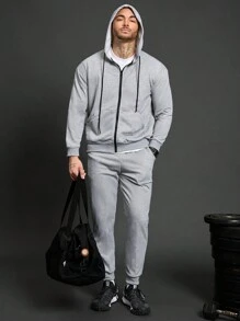 Manfinity Sport Corelite 2 件装男士休闲前拉链连帽衫 + 裤子运动服套装