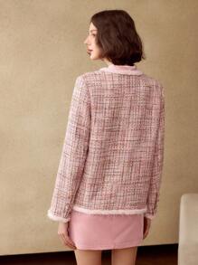 MOTF PREMIUM TWEED PATCH POCKET CONTRAST TRIM JACKET - Pink - View 6