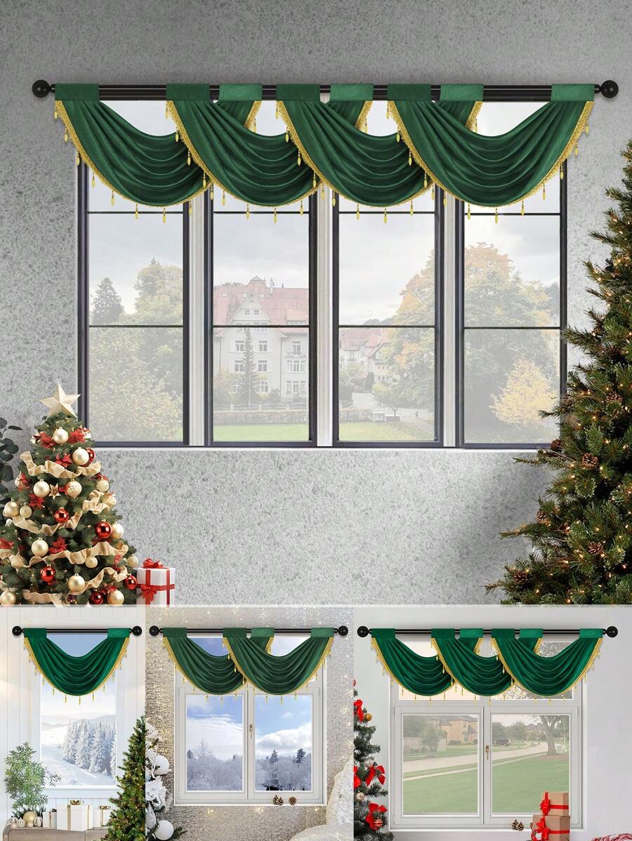 1 tấm rèm cửa ren hoa thanh lịch, rèm cửa sổ lượn sóng phong cách châu Âu tối giản hiện đại, thích hợp cho các sự kiện, tiệc tùng, phòng khách, cửa sổ và cửa ra vào phòng ngủ, đồ trang trí ngày lễ - Màu xanh lá cây đậm - Xem 1