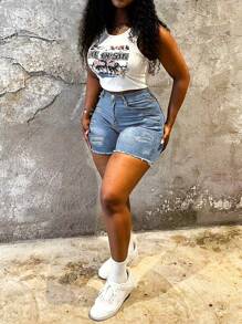 Women's Distressed Skinny Stretch Frayed Hem Denim Shorts