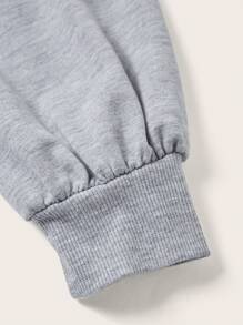 SHEIN EZwear Women's Solid Drawstring Hooded Crop Sweatshirt,Long Sleeve Tops In Fall/Winter - Light Grey - View 5