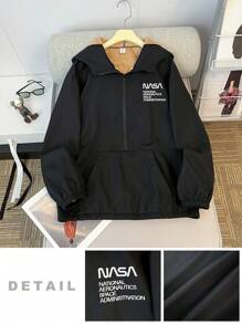 SHEIN Leap Crew 青少年男孩 1 件休闲学院复合保暖内衬保暖连帽半襟套头衫长袖编织夹克返校节；文艺复兴；秋季服装；青少年男孩服装；机场；鸡尾酒会；秋冬 - 黑色 - 查看 6