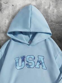 SHEIN 2pcs Loose Fit Teen Boy Letter Print Hoodie Sweatshirt And Shorts Set