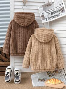 SHEIN Young Girl Casual Reversible Plush Hooded Button Long Sleeve Jacket - Multicolor - View 2