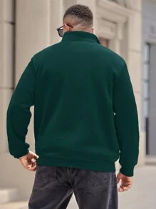 Manfinity Homme Sweat-shirt décontracté pour homme grande taille, col montant, demi-zip, couleur unie, automne/hiver