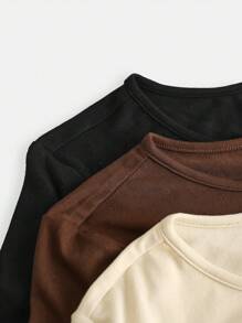 SHEIN Girlism 3pcs/Pack Tween Girls' Fitted Casual Solid Color Round Neck Ruched Long Sleeve T-Shirt Sets